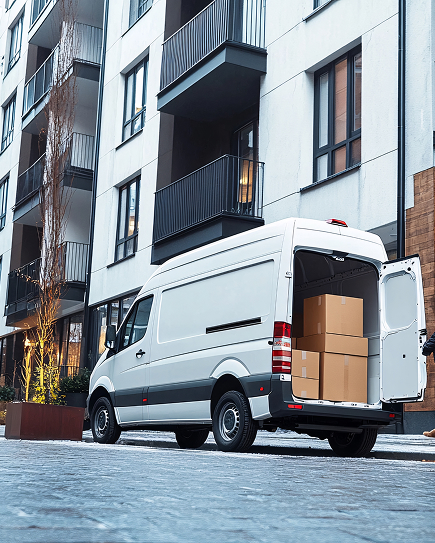 professional mover parked on street